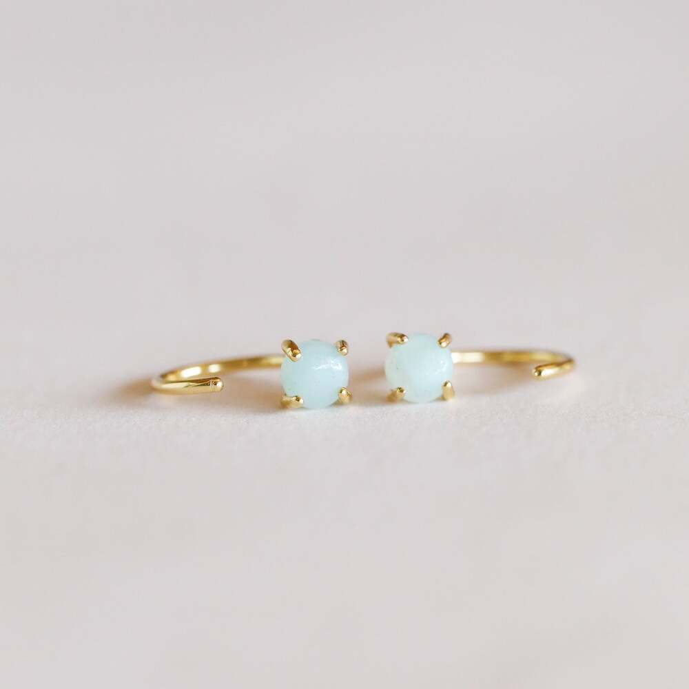 NEW ANTHROPOLOGIE Amazonite 18kt Gold Tiny Round Stone Gem Gemstone Hoop Earring